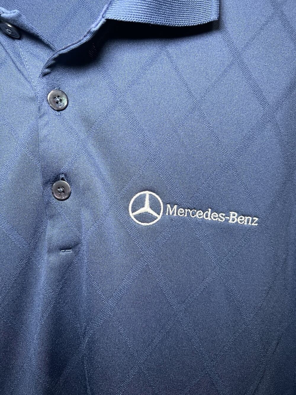 Nike Golf Dri-FIT Polo Men’s S Blue White Mercedes-Benz Logo Argyle Pattern Golf